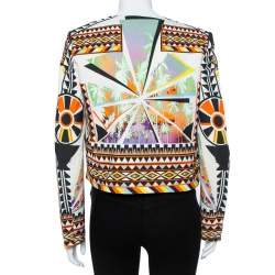 Just Cavalli Multicolor Abstract Nylon Blend Print Crop Top Blazer S