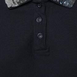 Pre Owned Just Cavalli Black Cotton Sequin Embellished Collar Detail Polo T Shirt M