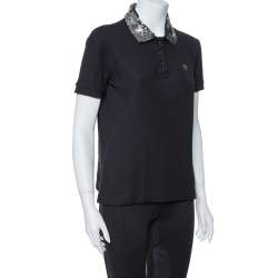 Pre Owned Just Cavalli Black Cotton Sequin Embellished Collar Detail Polo T Shirt M