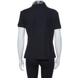 Pre Owned Just Cavalli Black Cotton Sequin Embellished Collar Detail Polo T Shirt M
