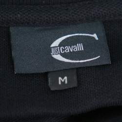 Pre Owned Just Cavalli Black Cotton Sequin Embellished Collar Detail Polo T Shirt M