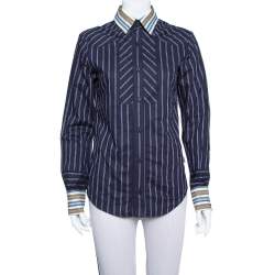 Just Cavalli Navy Blue Cotton Contrast Detail Button Front Shirt XS