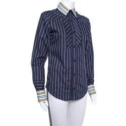 Just Cavalli Navy Blue Cotton Contrast Detail Button Front Shirt XS