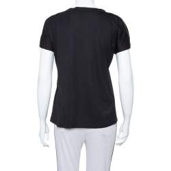 Pre Owned Just Cavalli Black Logo Printed Knit Zipper Detail T Shirt S