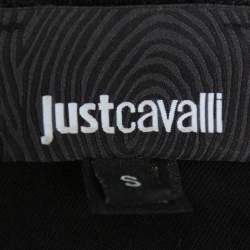 Pre Owned Just Cavalli Black Logo Printed Knit Zipper Detail T Shirt S