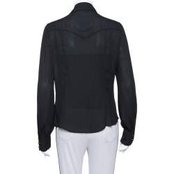 Pre Owned Just Cavalli Black Crepe Ruffle Detail Button Front Shirt L