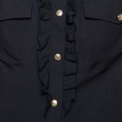 Pre Owned Just Cavalli Black Crepe Ruffle Detail Button Front Shirt L