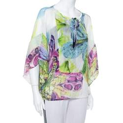 Pre Owned Just Cavalli White Sheer Butterfly Print Oversized Top S