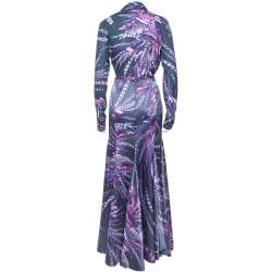Pre Owned Just Cavalli Navy Blue Abstract Printed Silk Top & Satin Maxi Skirt M