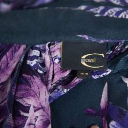 Pre Owned Just Cavalli Navy Blue Abstract Printed Silk Top & Satin Maxi Skirt M