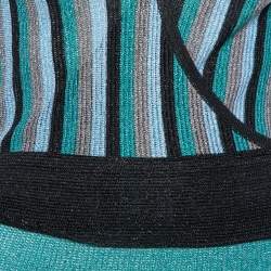 Pre Owned Just Cavalli Sea Blue Lurex Knit Contrast Striped Belted Maxi Dress M