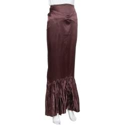 Pre Owned Just Cavalli Burgundy Satin Ruffled Fitted Maxi Skirt M