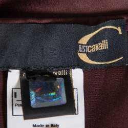 Pre Owned Just Cavalli Burgundy Satin Ruffled Fitted Maxi Skirt M