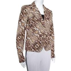 Pre Owned Just Cavalli Brown Printed Cotton Blazer L