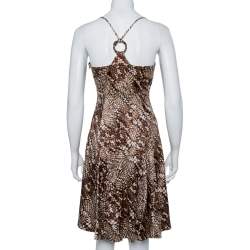 Pre Owned Just Cavalli Brown Animal Printed Satin Fit & Flare Dress M