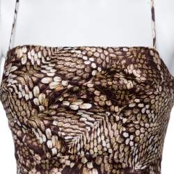 Pre Owned Just Cavalli Brown Animal Printed Satin Fit & Flare Dress M
