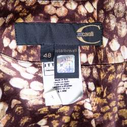 Pre Owned Just Cavalli Brown Snake Print Silk Satin Flared Asymmetrical Hem Maxi Skirt L