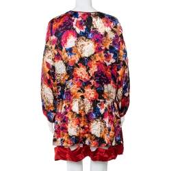 Pre Owned Just Cavalli Multicolor Silk Satin Cutout Hem Detail Oversized Mini Dress M