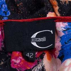 Pre Owned Just Cavalli Multicolor Silk Satin Cutout Hem Detail Oversized Mini Dress M