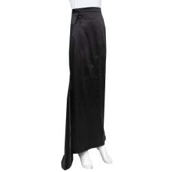 Pre Owned Just Cavalli Black Satin Asymmetrical Hem Maxi Skirt L
