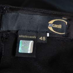Pre Owned Just Cavalli Black Satin Asymmetrical Hem Maxi Skirt L