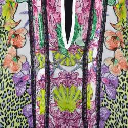 Pre Owned Just Cavalli Multicolor Printed Silk Waist Tie Detail Kaftan Tunic M