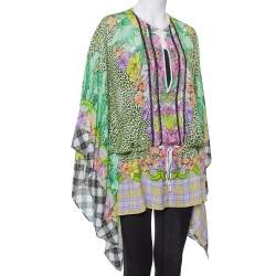 Pre Owned Just Cavalli Multicolor Printed Silk Waist Tie Detail Kaftan Tunic M