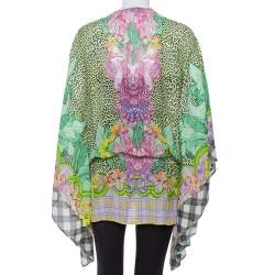 Pre Owned Just Cavalli Multicolor Printed Silk Waist Tie Detail Kaftan Tunic M