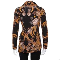 Pre Owned Just Cavalli Brown Printed Jersey Cowl Neck Asymmetrical Hem Top M