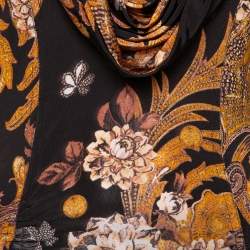 Pre Owned Just Cavalli Brown Printed Jersey Cowl Neck Asymmetrical Hem Top M