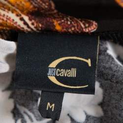 Pre Owned Just Cavalli Brown Printed Jersey Cowl Neck Asymmetrical Hem Top M