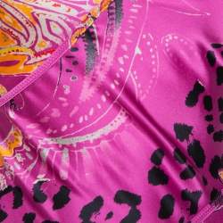 Pre Owned Just Cavalli Pink Printed Silk Ruffled Hem Sleeveless Midi Dress S