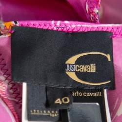 Pre Owned Just Cavalli Pink Printed Silk Ruffled Hem Sleeveless Midi Dress S