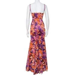 Pre Owned Just Cavalli Multicolor Printed Stretch Satin Bustier Maxi Dress S
