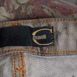 Pre Owned Just Cavalli Grey Floral Printed Denim Glitter Detail Bootcut Jeans M
