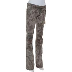 Pre Owned Just Cavalli Grey Floral Printed Denim Glitter Detail Bootcut Jeans M