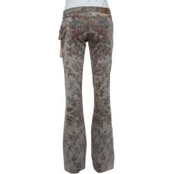 Pre Owned Just Cavalli Grey Floral Printed Denim Glitter Detail Bootcut Jeans M