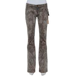 Pre Owned Just Cavalli Grey Floral Printed Denim Glitter Detail Bootcut Jeans M
