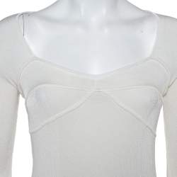 Pre Owned Just Cavalli Cream Rib Knit Long Sleeve Fitted Top M