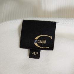 Pre Owned Just Cavalli Cream Rib Knit Long Sleeve Fitted Top M