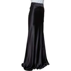 Pre Owned Just Cavalli Black Satin Paneled Maxi Skirt M