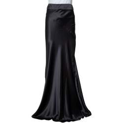 Pre Owned Just Cavalli Black Satin Paneled Maxi Skirt M