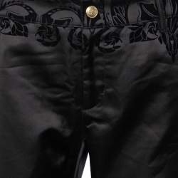 Pre Owned Just Cavalli Black Flocked Satin Tapered Leg Just Chic Jeggings L