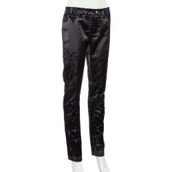 Pre Owned Just Cavalli Black Flocked Satin Tapered Leg Just Chic Jeggings L