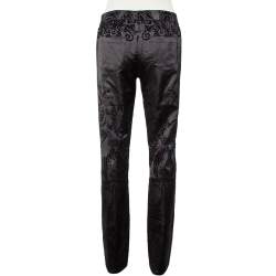 Pre Owned Just Cavalli Black Flocked Satin Tapered Leg Just Chic Jeggings L