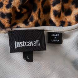 مملوكة مسبقًا Just Cavalli Beige Animal Printed Knit Tank Top L