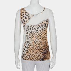 مملوكة مسبقًا Just Cavalli Beige Animal Printed Knit Tank Top L