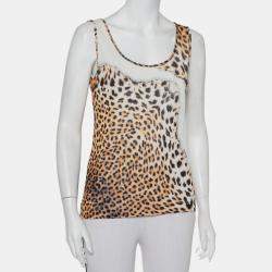 مملوكة مسبقًا Just Cavalli Beige Animal Printed Knit Tank Top L