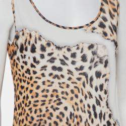 مملوكة مسبقًا Just Cavalli Beige Animal Printed Knit Tank Top L