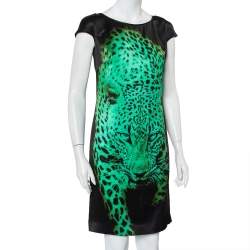 مملوكة مسبقًا Just Cavalli Black Tiger Printed Silk Mini Dress S
